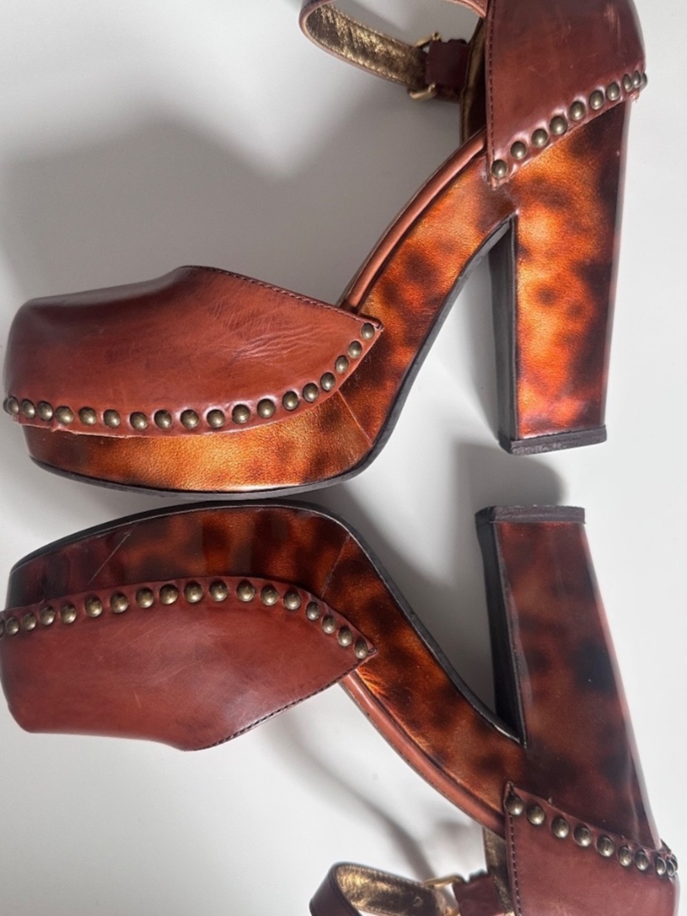 Prada Women's Platform Studded Leather Heels Sandals Turtle Size 37/5 - Picture 7 of 7